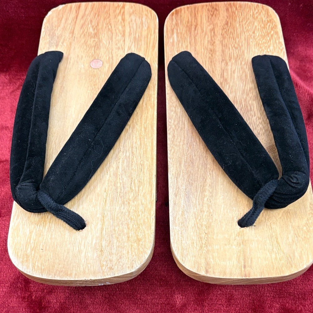 Wooden Geta Sandals with Black Velvet Thongs - Men